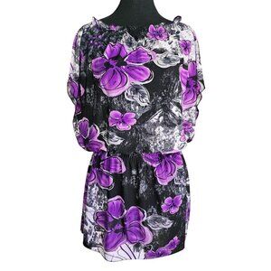 Women's Purple Floral Sleeveless Tunic Top